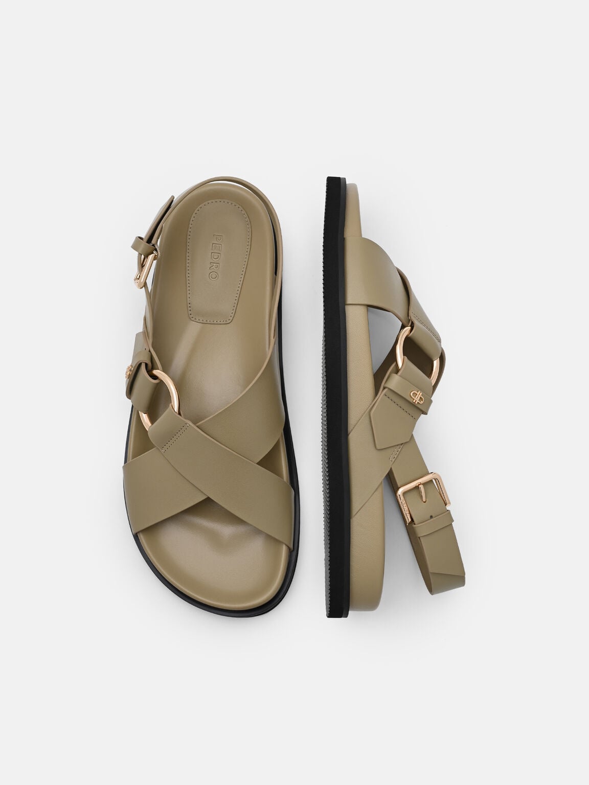 Goya Leather Backstrap Sandals, Olive, hi-res
