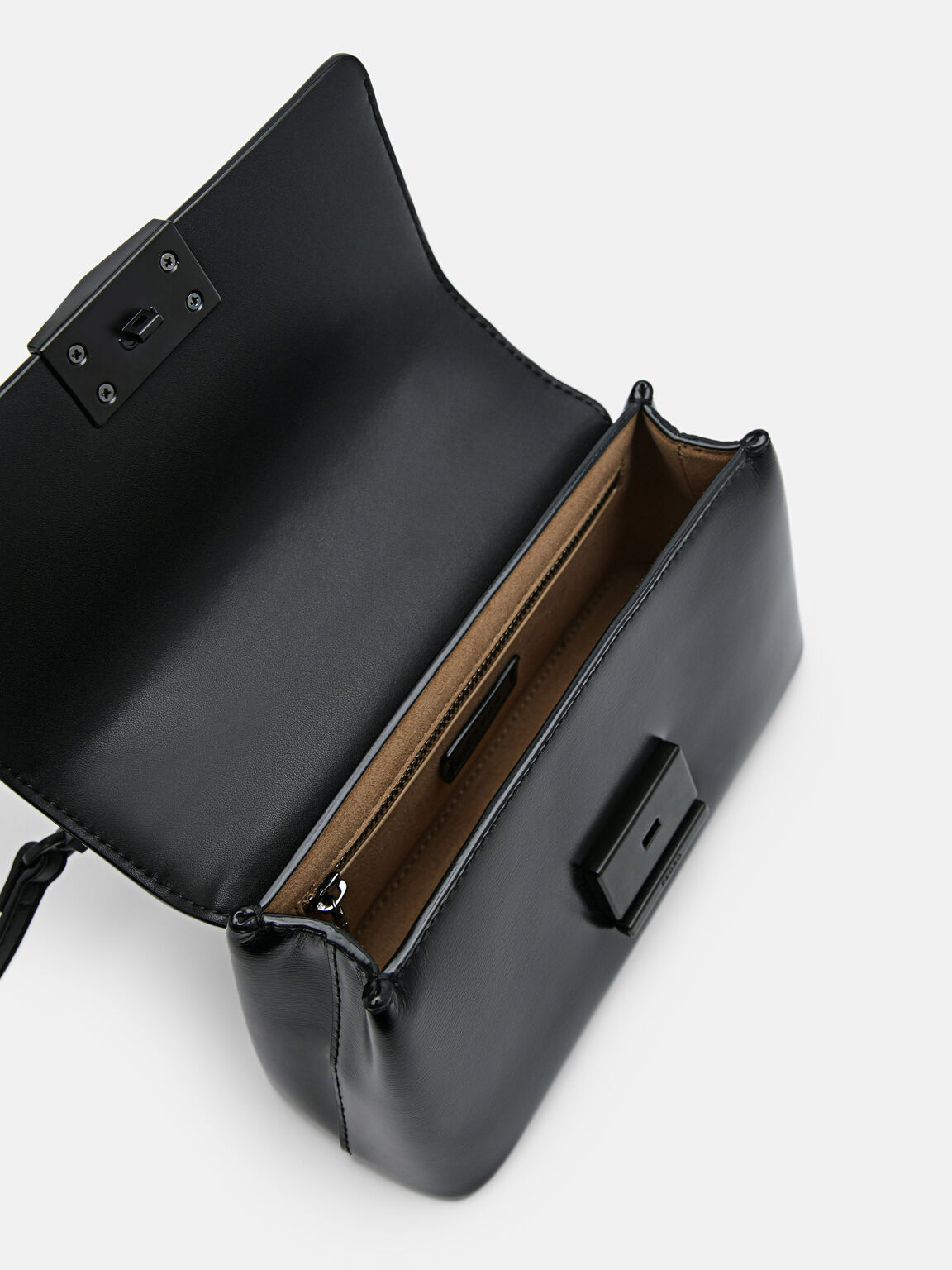 Túi xách hình thang Studio Pixel Leather Mini, Đen