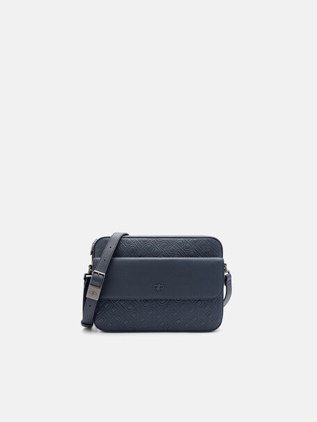 T&uacute;i đeo ch&eacute;o phom chữ nhật Leather, Xanh navy dập v&acirc;n, hi-res