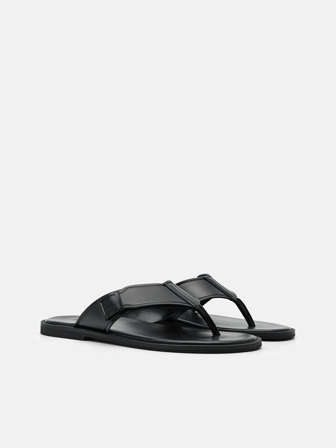 Buckle Thong Sandals, Black, hi-res