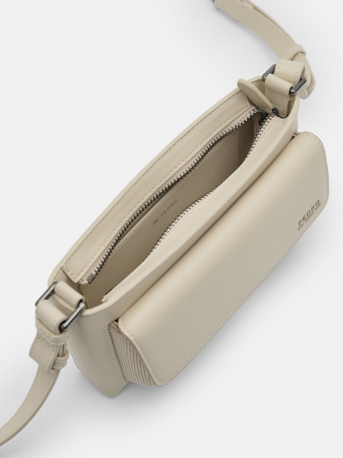 Túi đeo chéo chữ nhật Recycled Leather Mini, Cát, hi-res