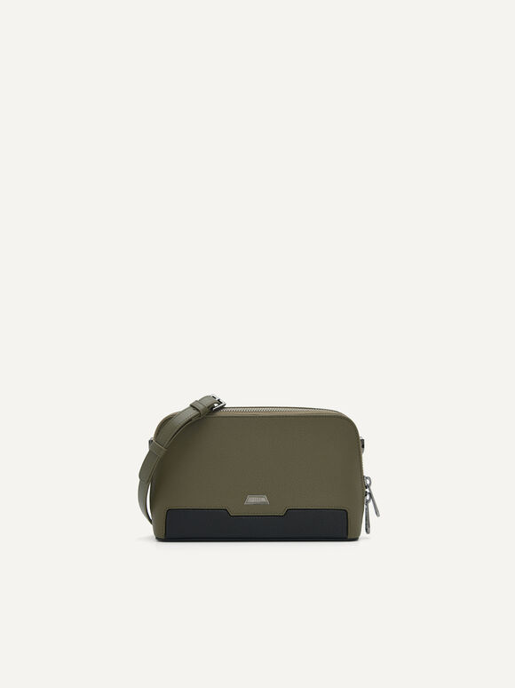 Embossed Leather Sling Pouch, Olive, hi-res