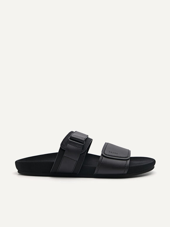 Double Strap Slide Sandals, Black
