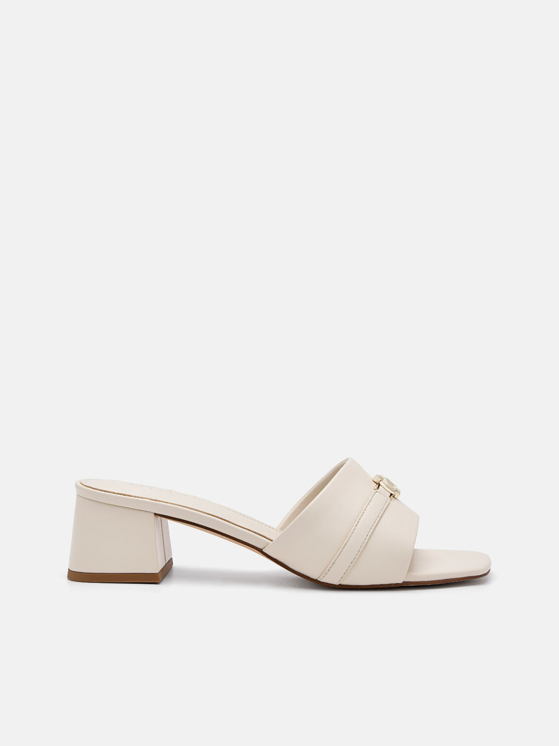 Giày mules cao gót Icon Leather, Phấn, hi-res