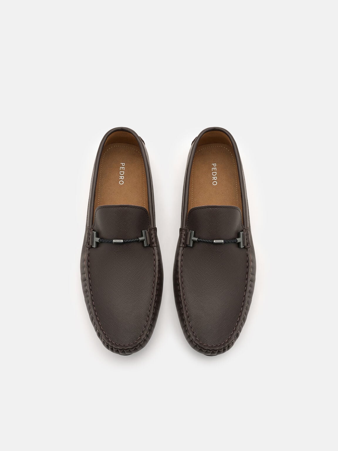Robert Saffiano Leather Driving Shoes, Dark Brown Saffiano, hi-res