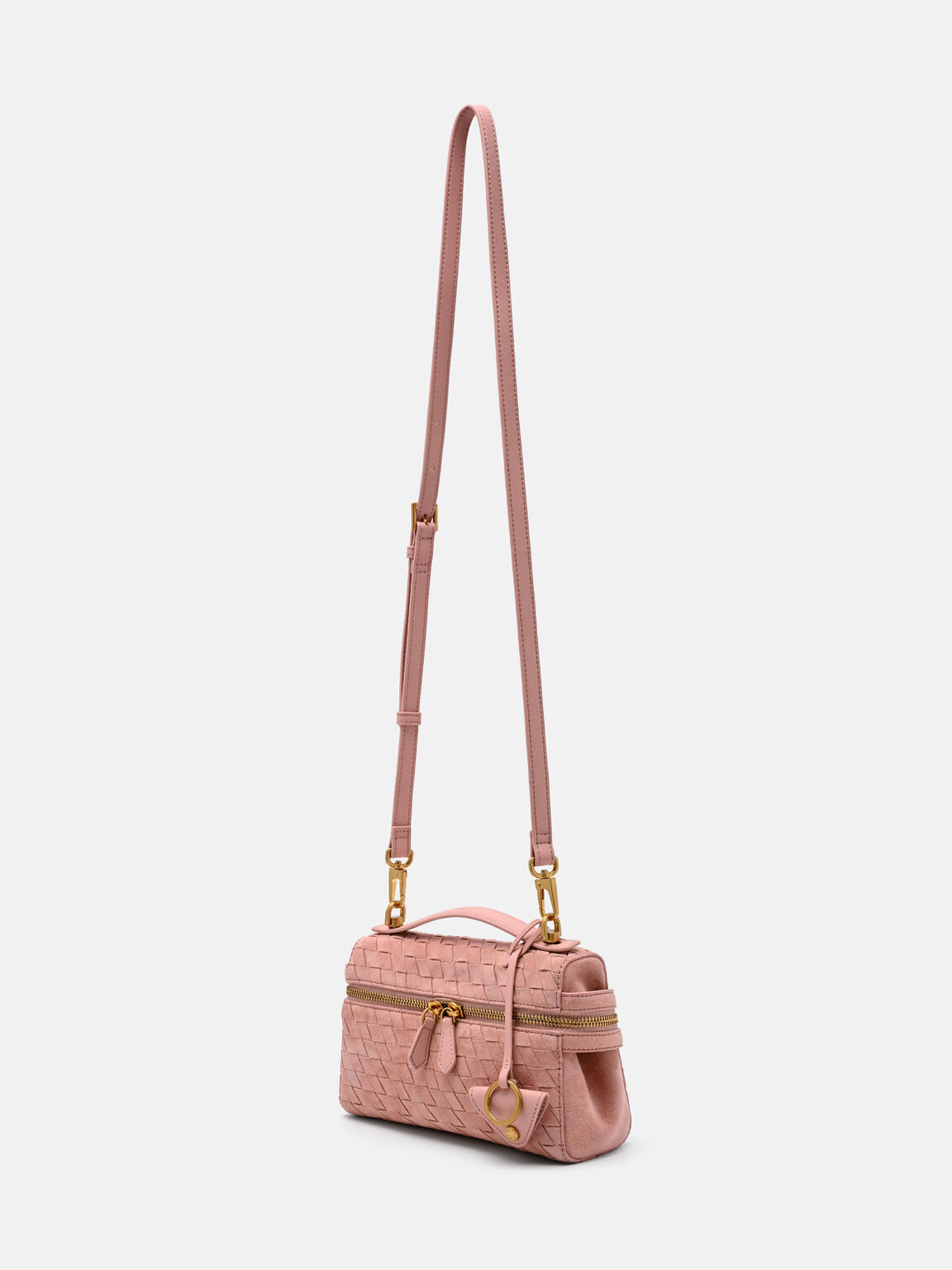 Alyssa Suede Woven Shoulder Bag, Pink Weave, hi-res