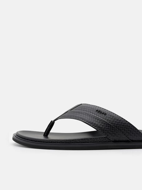 Woven Thong Sandals, Black Embossed, hi-res