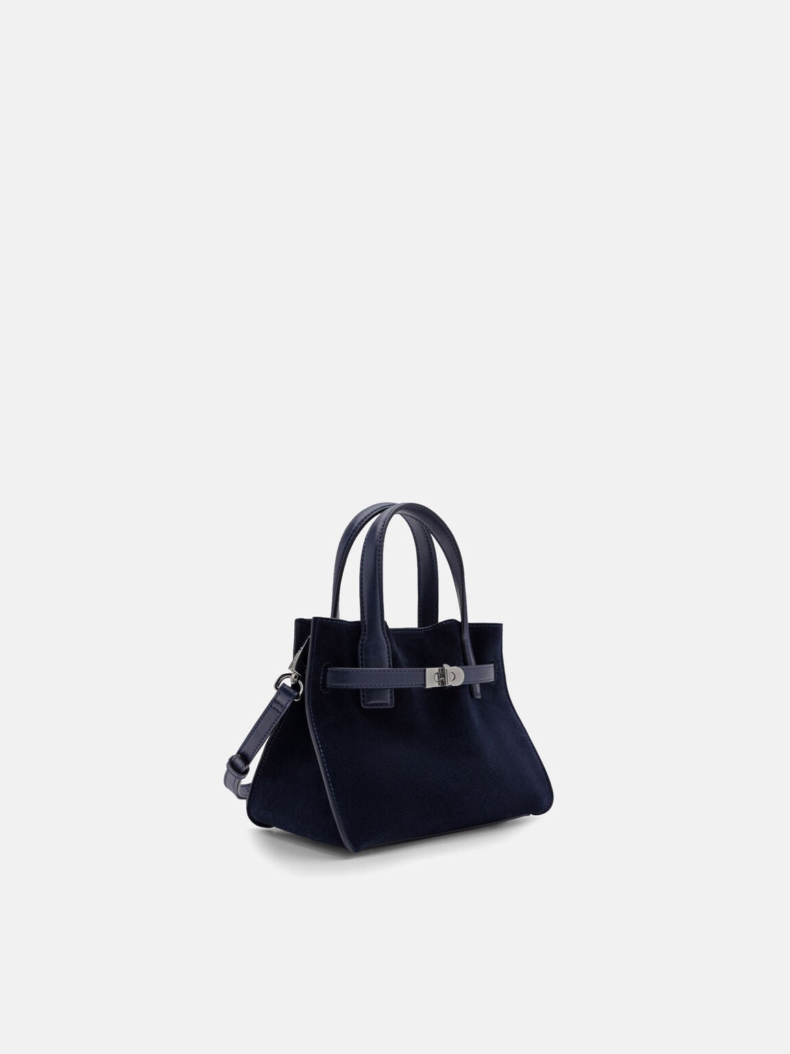 Danielle Small Leather Handbag, Dark Navy Suede, hi-res