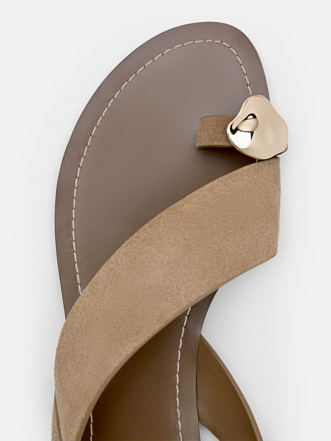 Giày sandals đế bệt Alexis Leather, Cát, hi-res