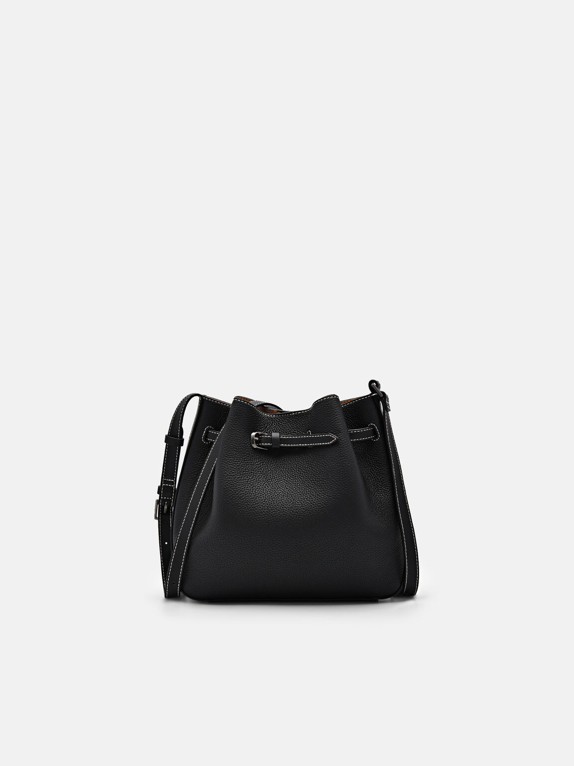 Helix Leather Bucket Bag, Black, hi-res