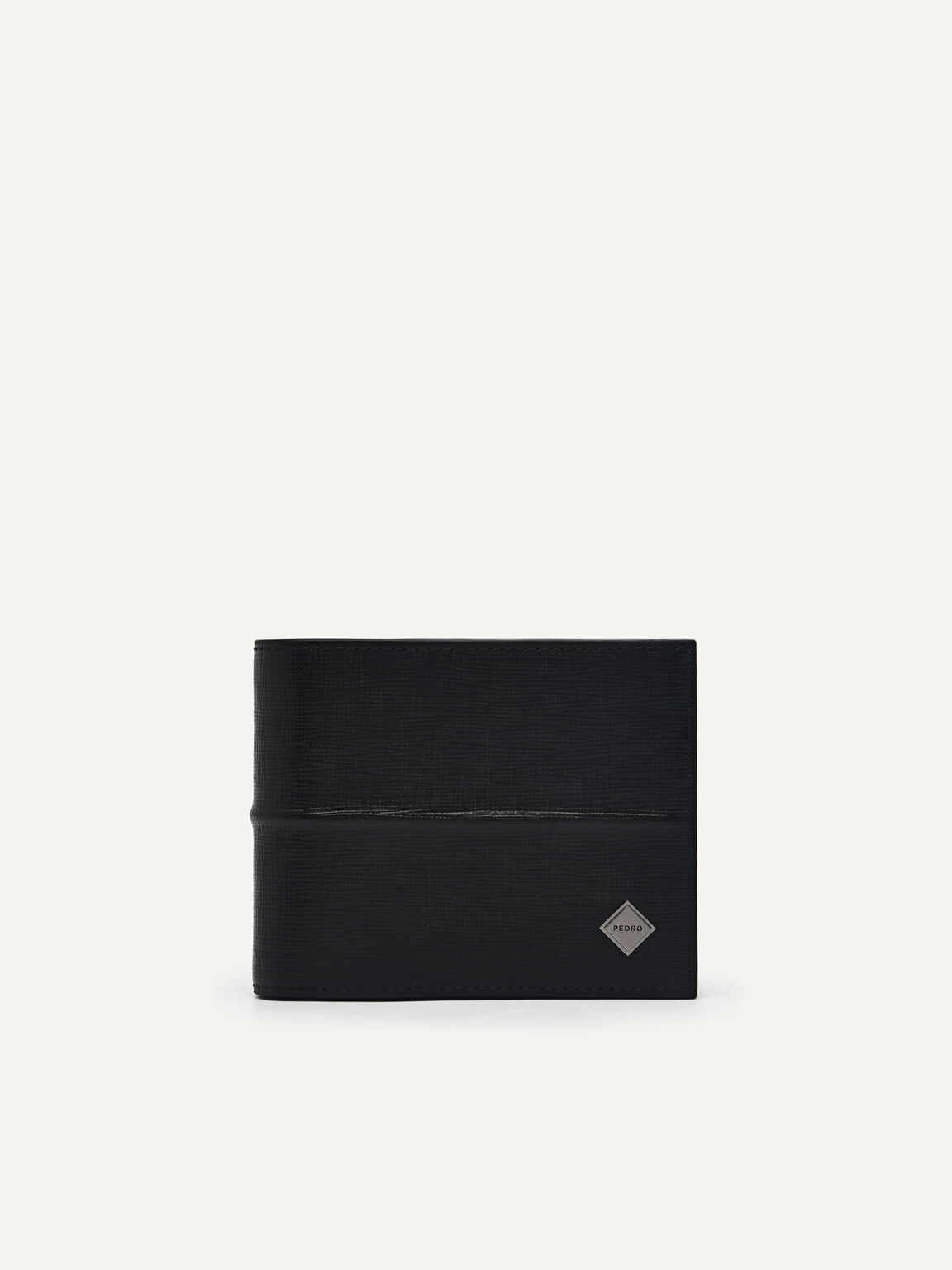 Ví dáng ngắn Embossed Leather Bi-Fold, Đen, hi-res
