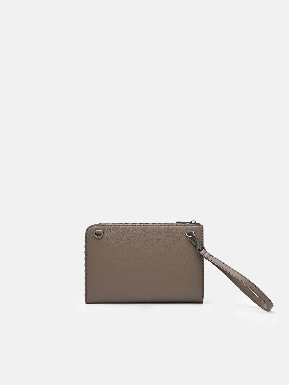 Clutch phom chữ nhật Two-Way Carry, Dark Taupe Saffiano, hi-res