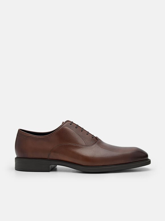 Leather Oxford Shoes, Brown, hi-res