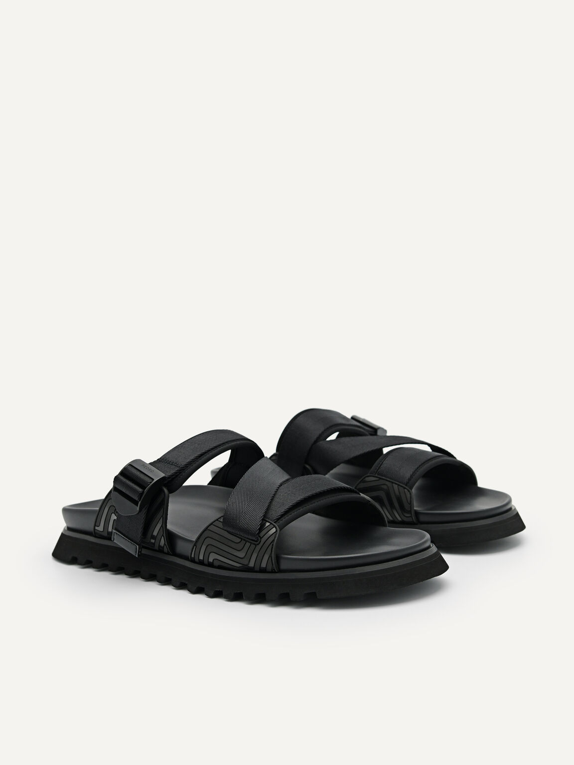 Nylon Strap Sandals, Black, hi-res