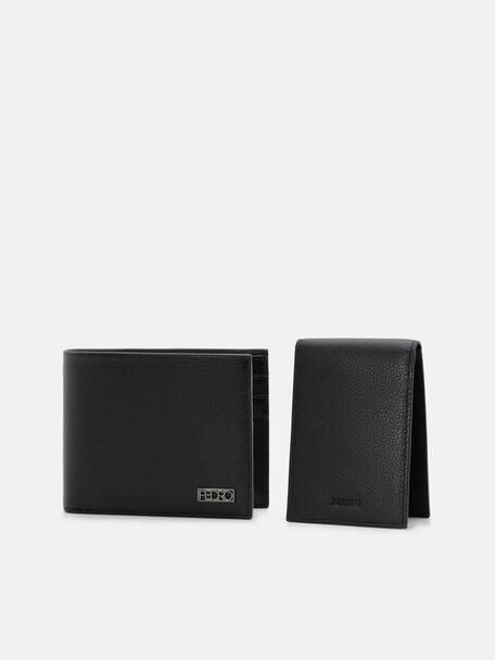 Embossed Leather Bi-Fold Wallet with Insert, Black Tumble, hi-res