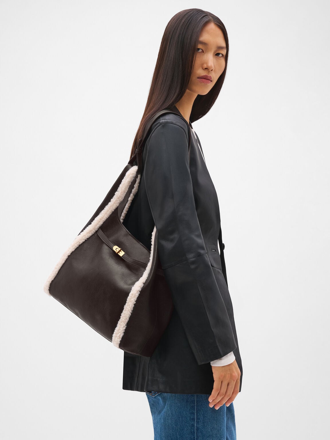 Danielle Large Leather Hobo Bag, Multi Fur, hi-res