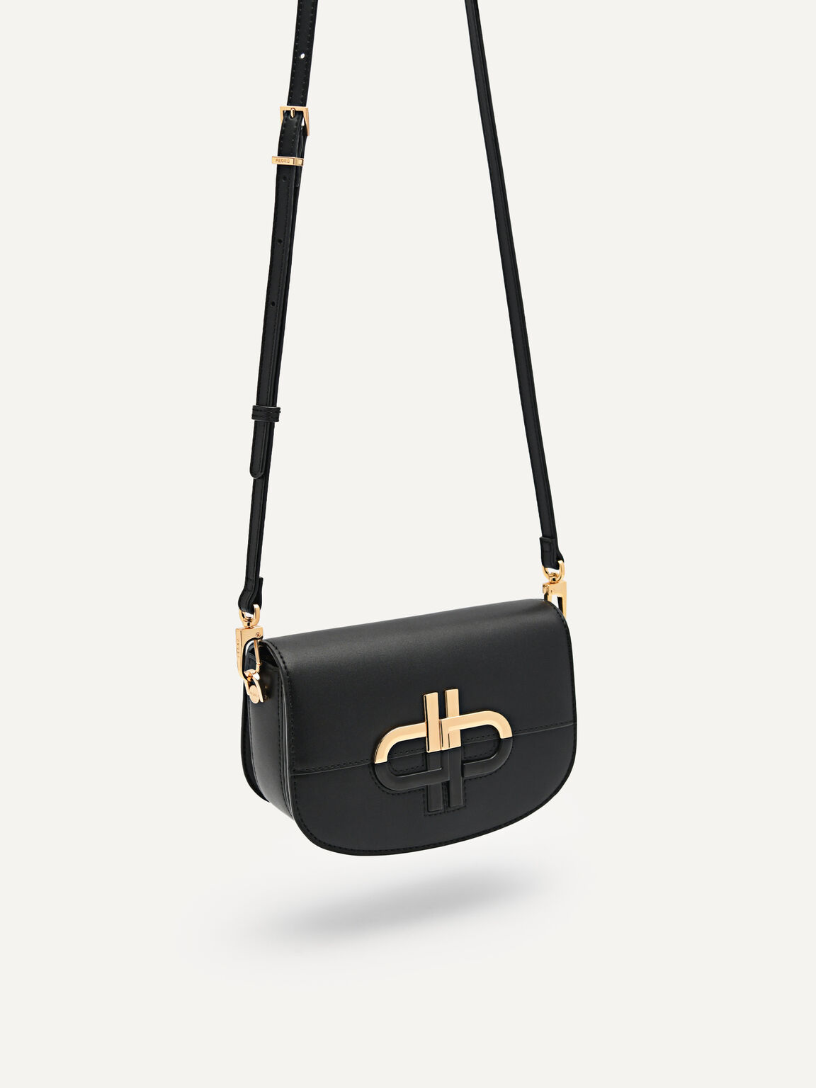 Túi đeo chéo nắp gập Icon Leather, Đen, hi-res