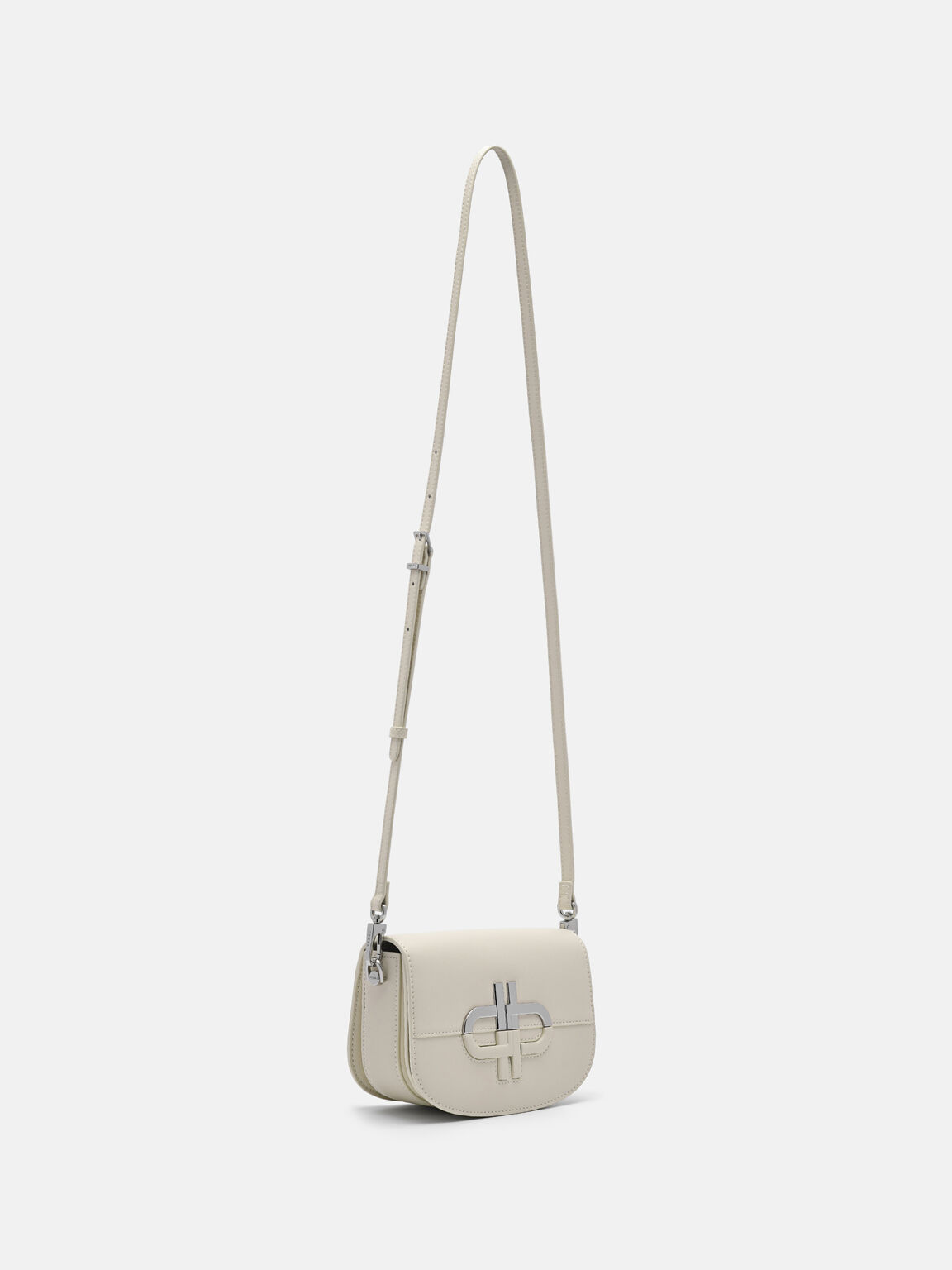 Túi đeo chéo nắp gập Icon Leather Mini, Be, hi-res