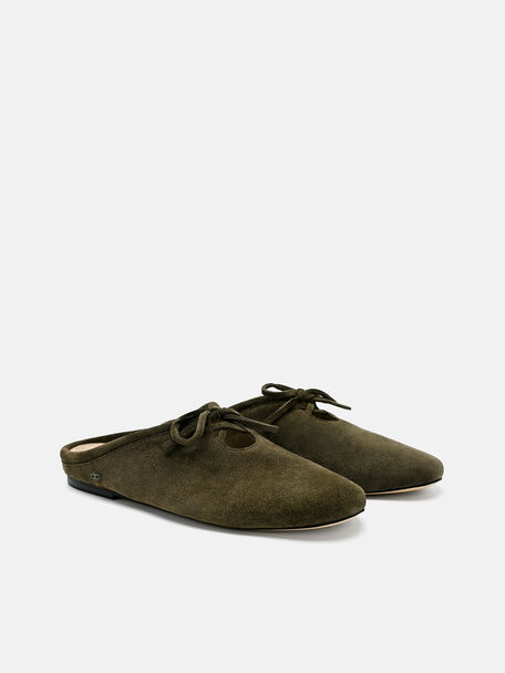Elise Suede Mules, Olive, hi-res
