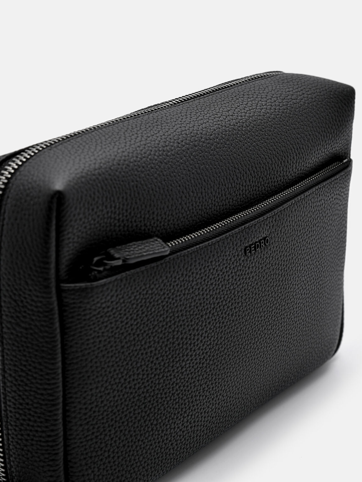 Embossed Leather Pouch, Black