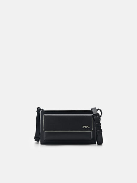 Túi đeo chéo phom chữ nhật Recycled Leather Mini, Đen, hi-res