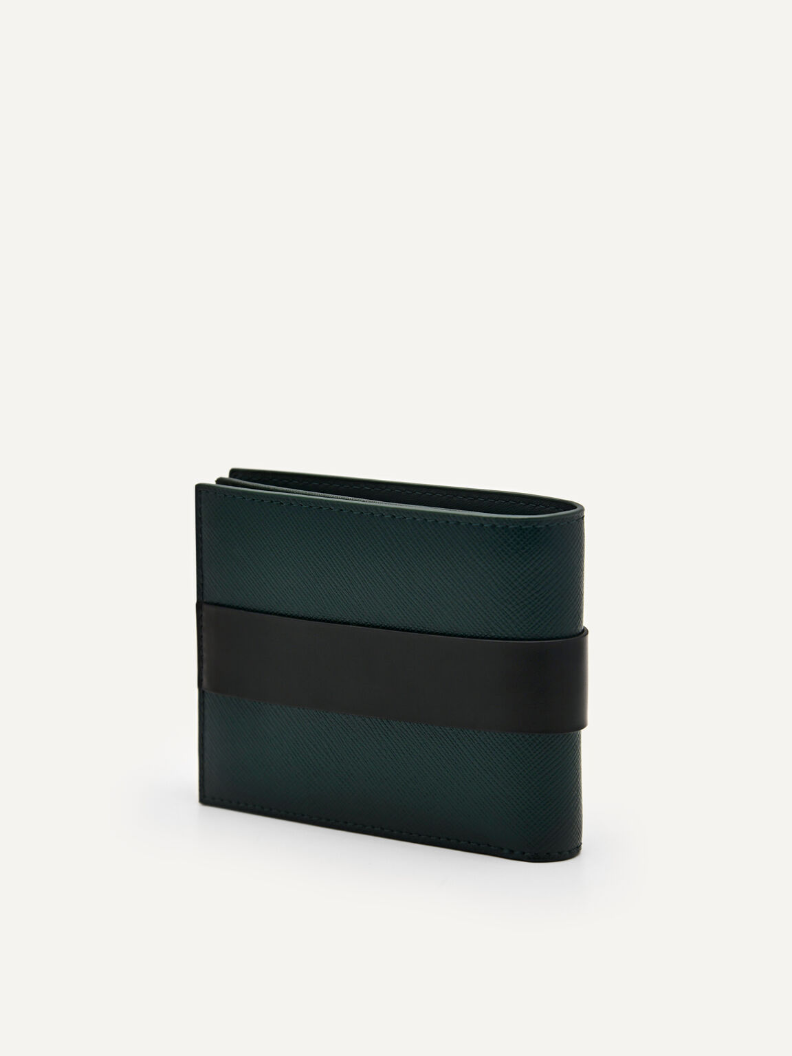 Embossed Leather Bi-Fold Flip Wallet, Dark Green, hi-res