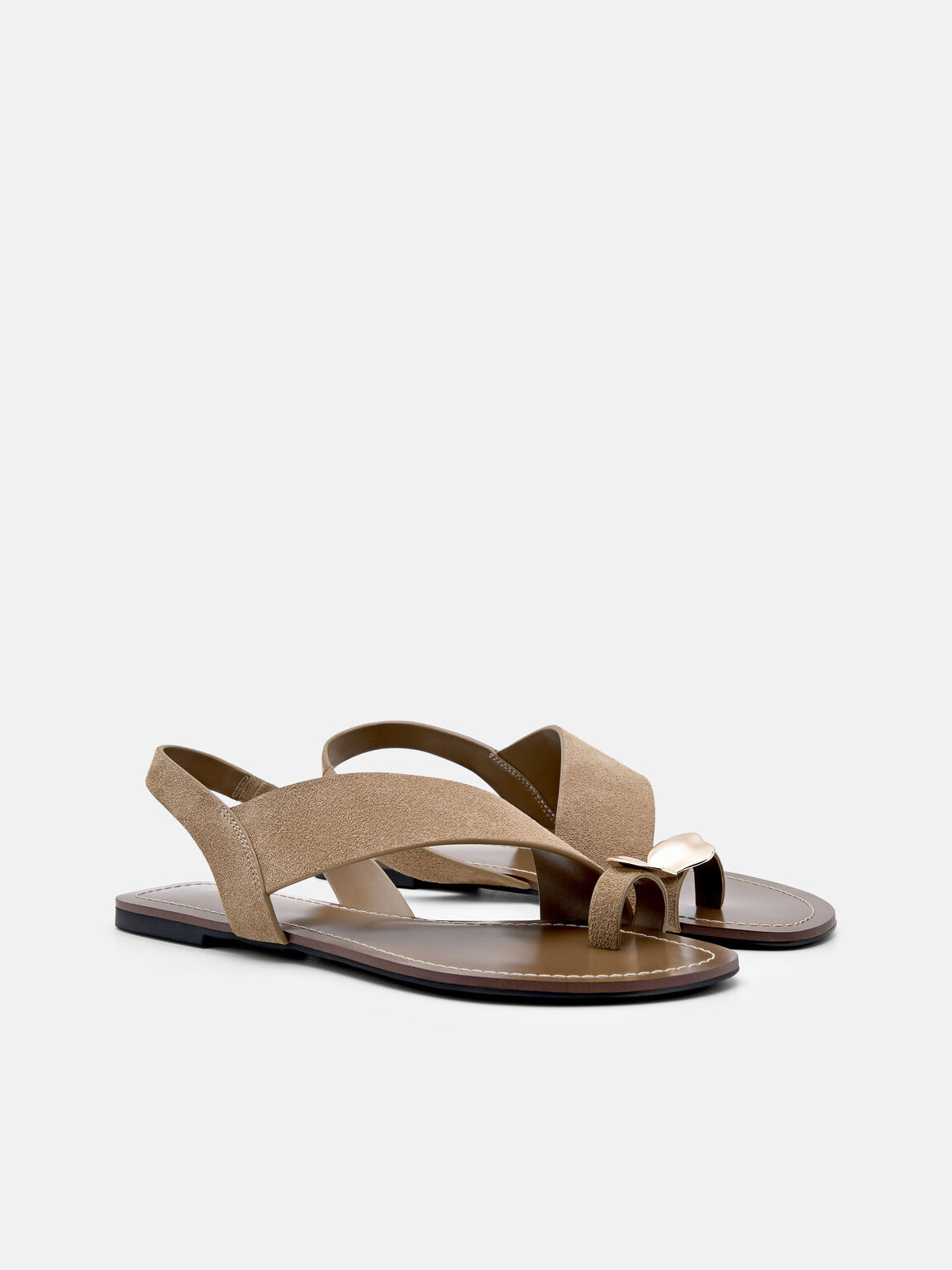Giày sandals đế bệt Alexis Leather, Cát, hi-res
