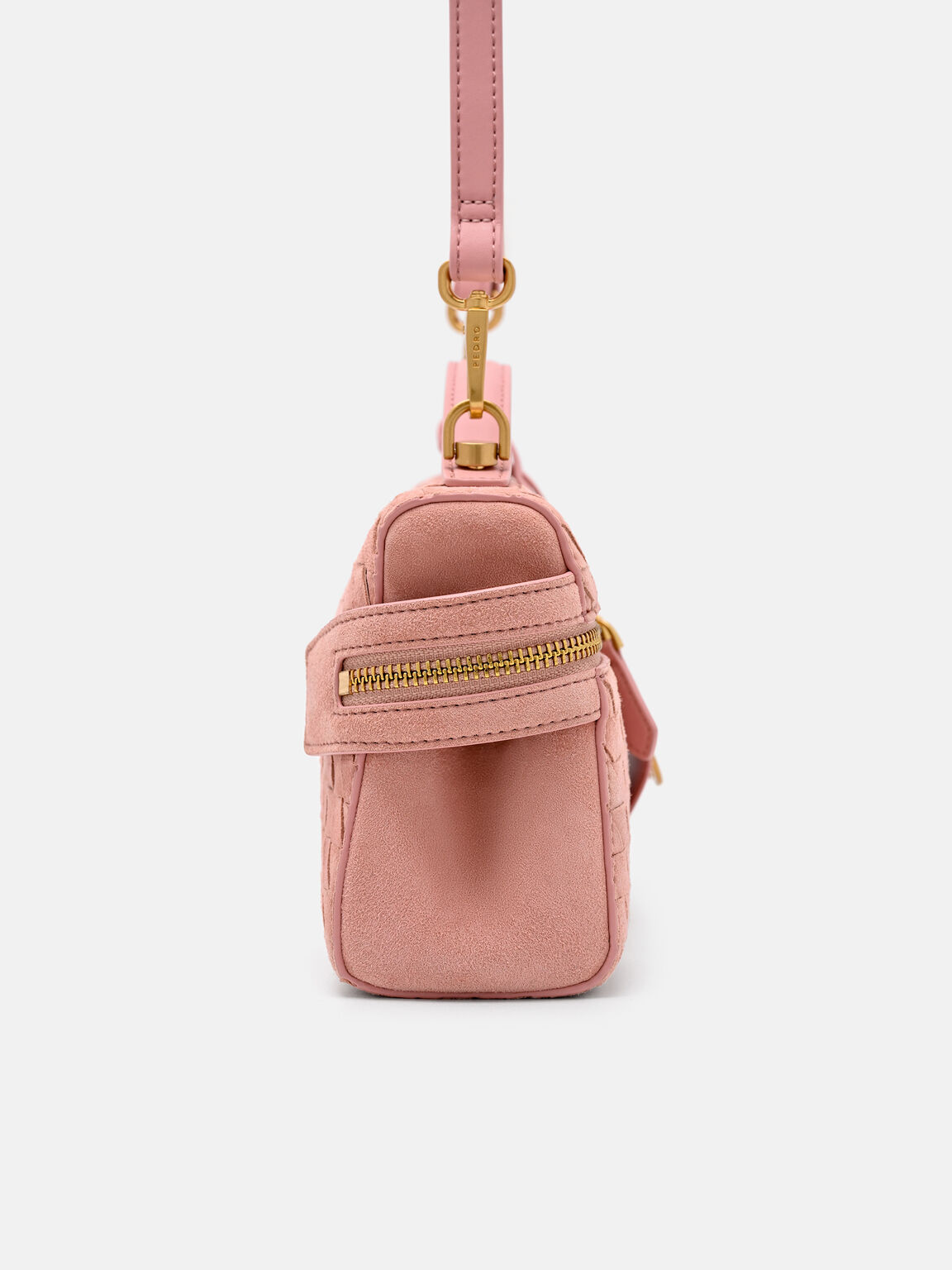 Alyssa Suede Woven Shoulder Bag, Pink Weave, hi-res
