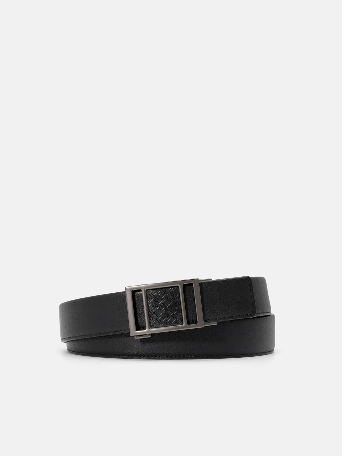 Thắt lưng bản vừa Leather Automatic, Đen dập v&acirc;n, hi-res