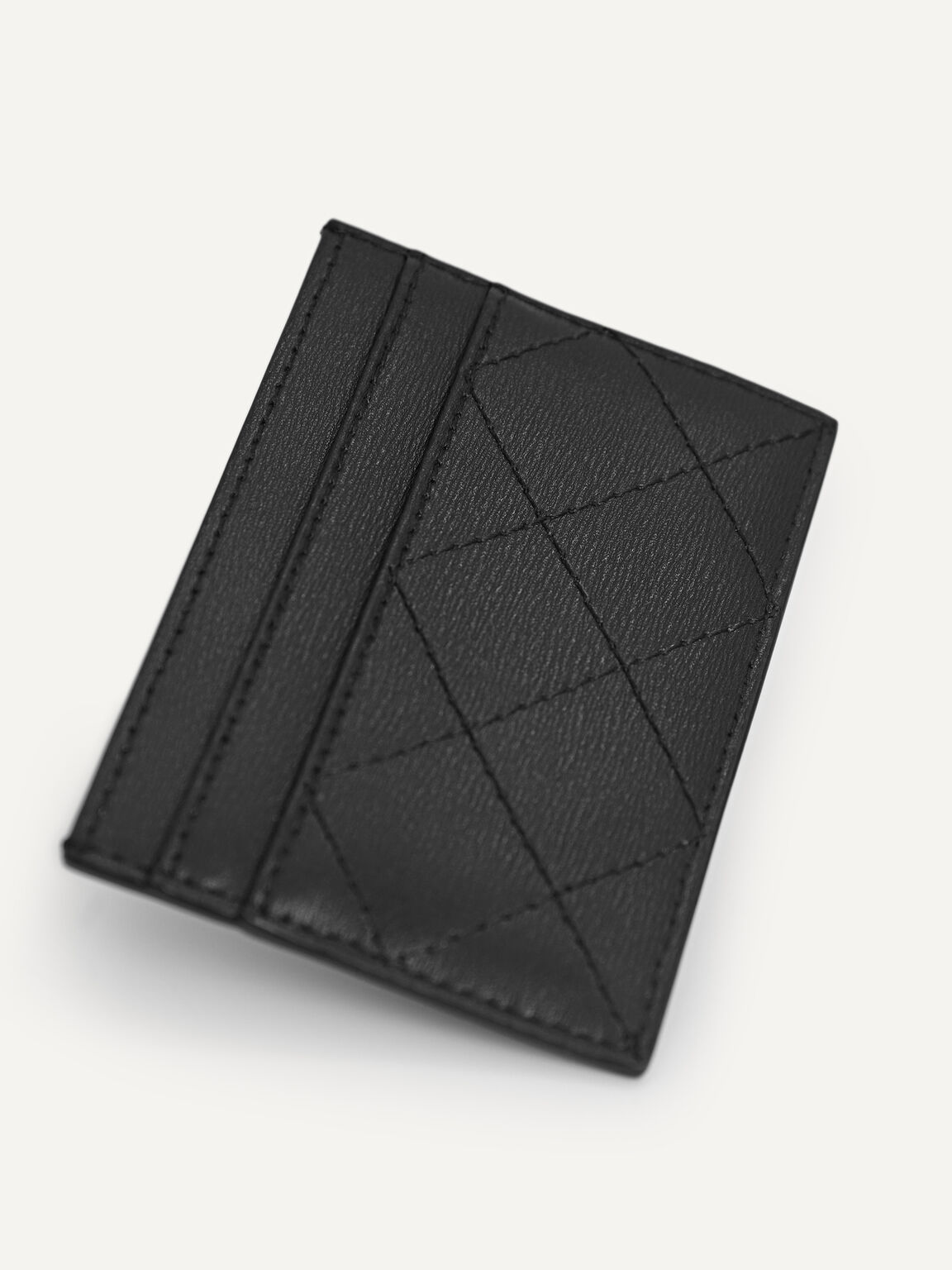 Cris-Cross Pattern Leather Cardholder, Black, hi-res