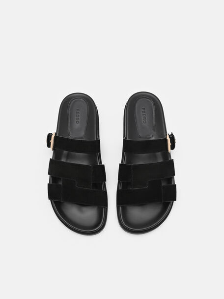 Iza Suede Sandals, Black, hi-res