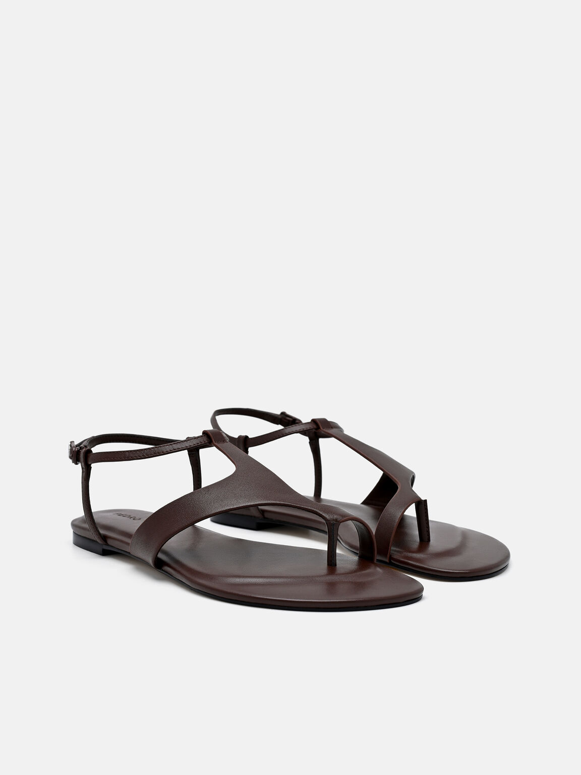 Leather Ankle Strap Sandals, Dark Brown, hi-res