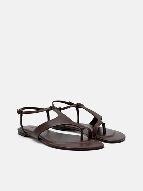 Leather Ankle Strap Sandals, Dark Brown, hi-res