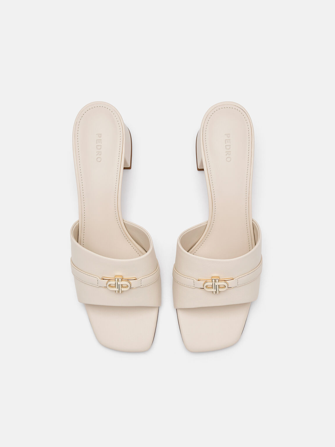 Giày mules cao gót Icon Leather, Phấn, hi-res