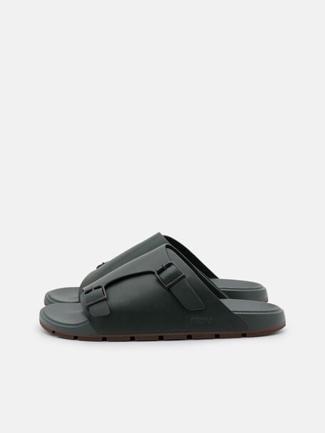 D&eacute;p quai ngang Leather Buckled, Xanh Sẫm