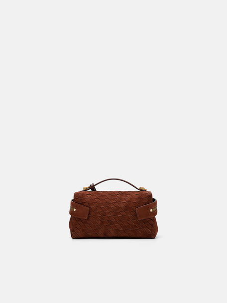 Alyssa Suede Woven Shoulder Bag, Mahogany, hi-res