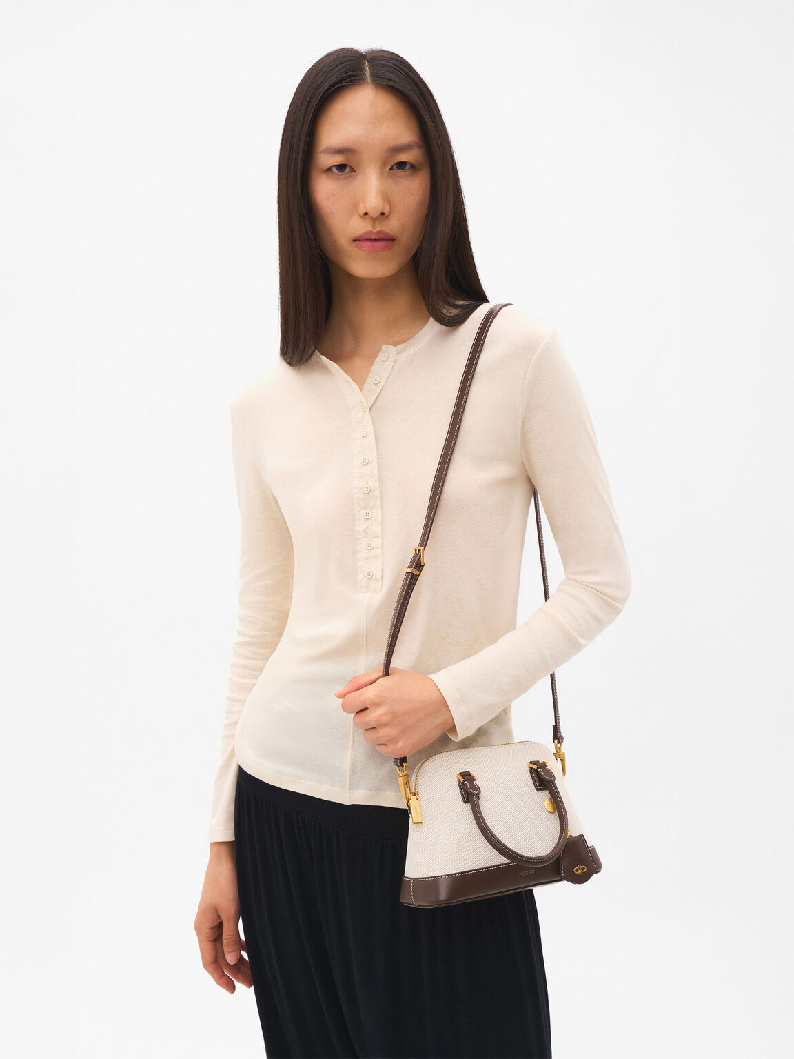 Lucia Canvas Handbag, Dark Brown Canvas, hi-res