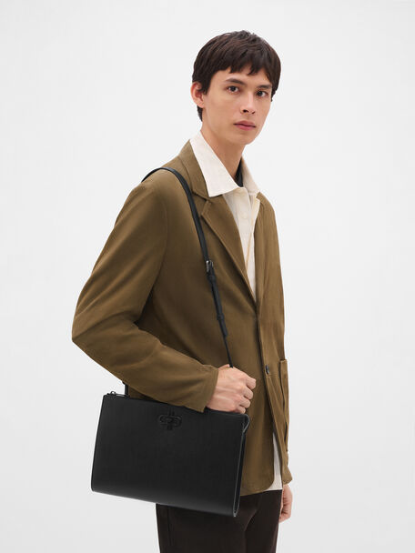 Saffiano Leather Portfolio Bag, Black Saffiano, hi-res