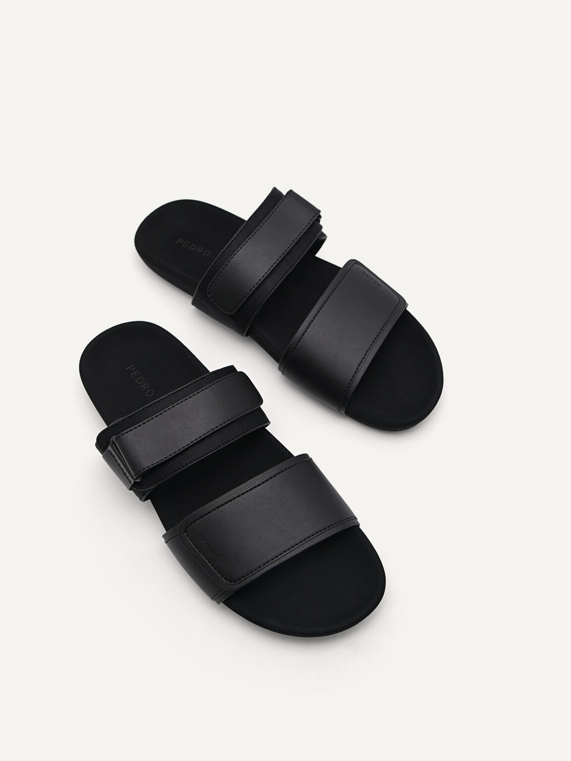 Double Strap Slide Sandals, Black, hi-res