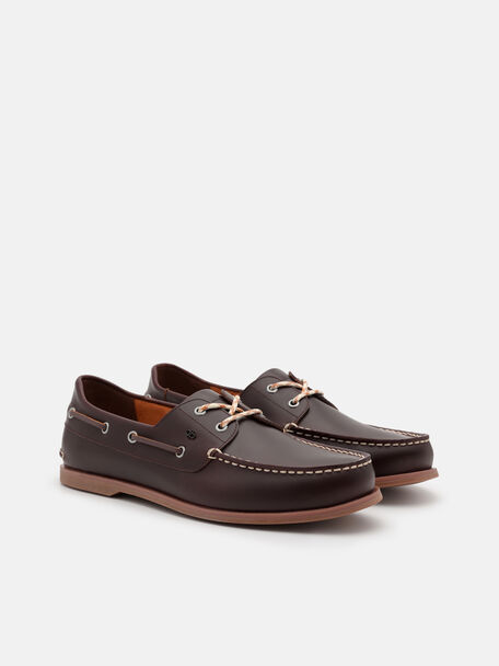 Marcos Leather Boat Shoes, Dark Brown Burnish, hi-res