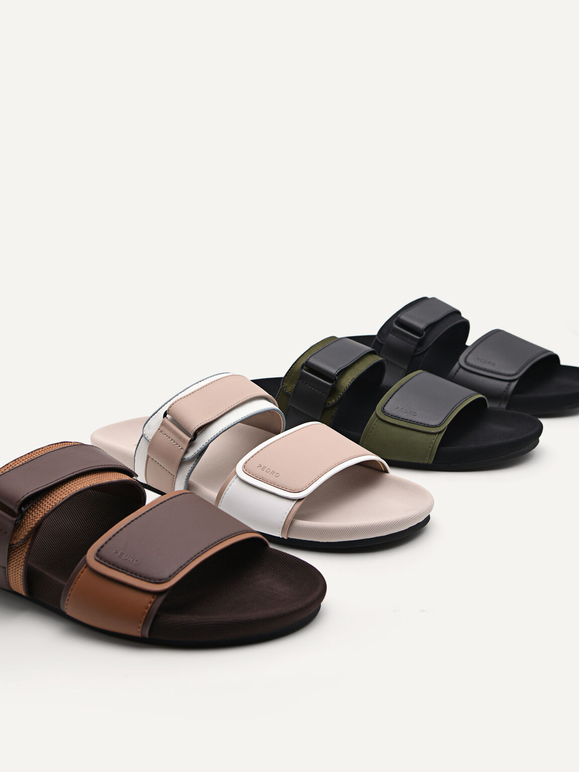 Double Strap Slide Sandals, Dark Brown, hi-res