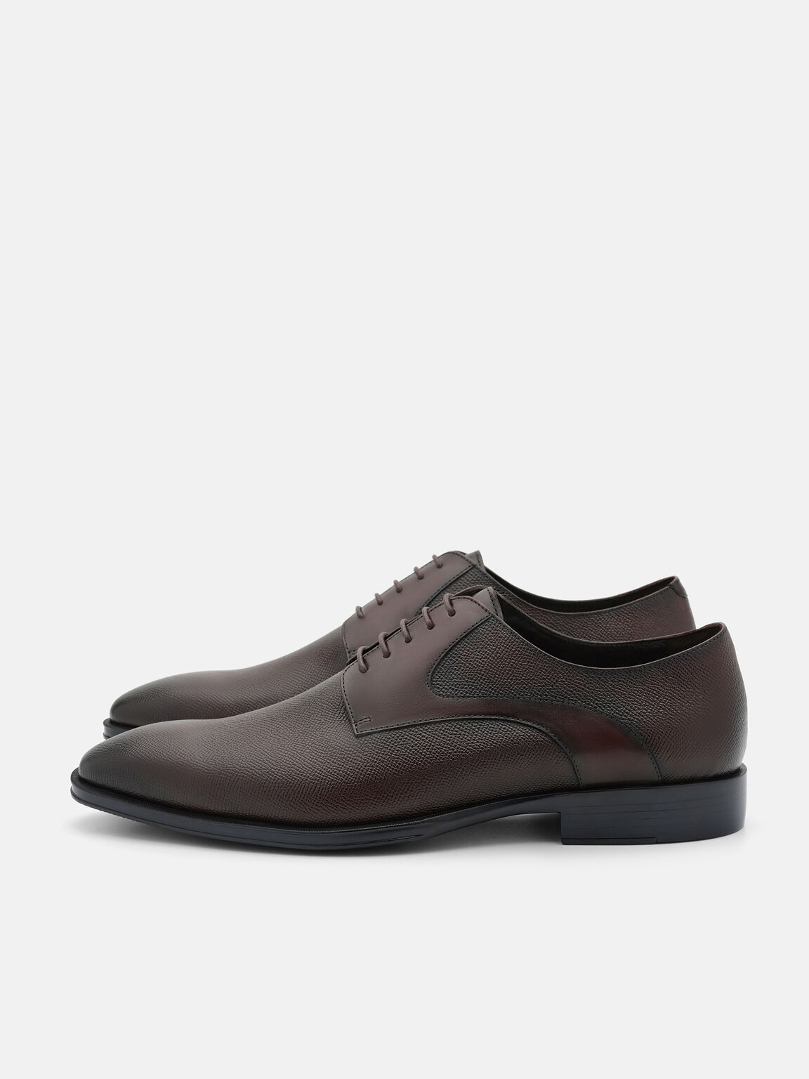 Saffiano Leather Derby Shoes, Dark Brown Embossed, hi-res