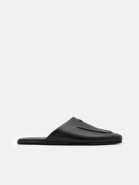 Gi&agrave;y mules mũi tr&ograve;n Leather Icon, Đen, hi-res