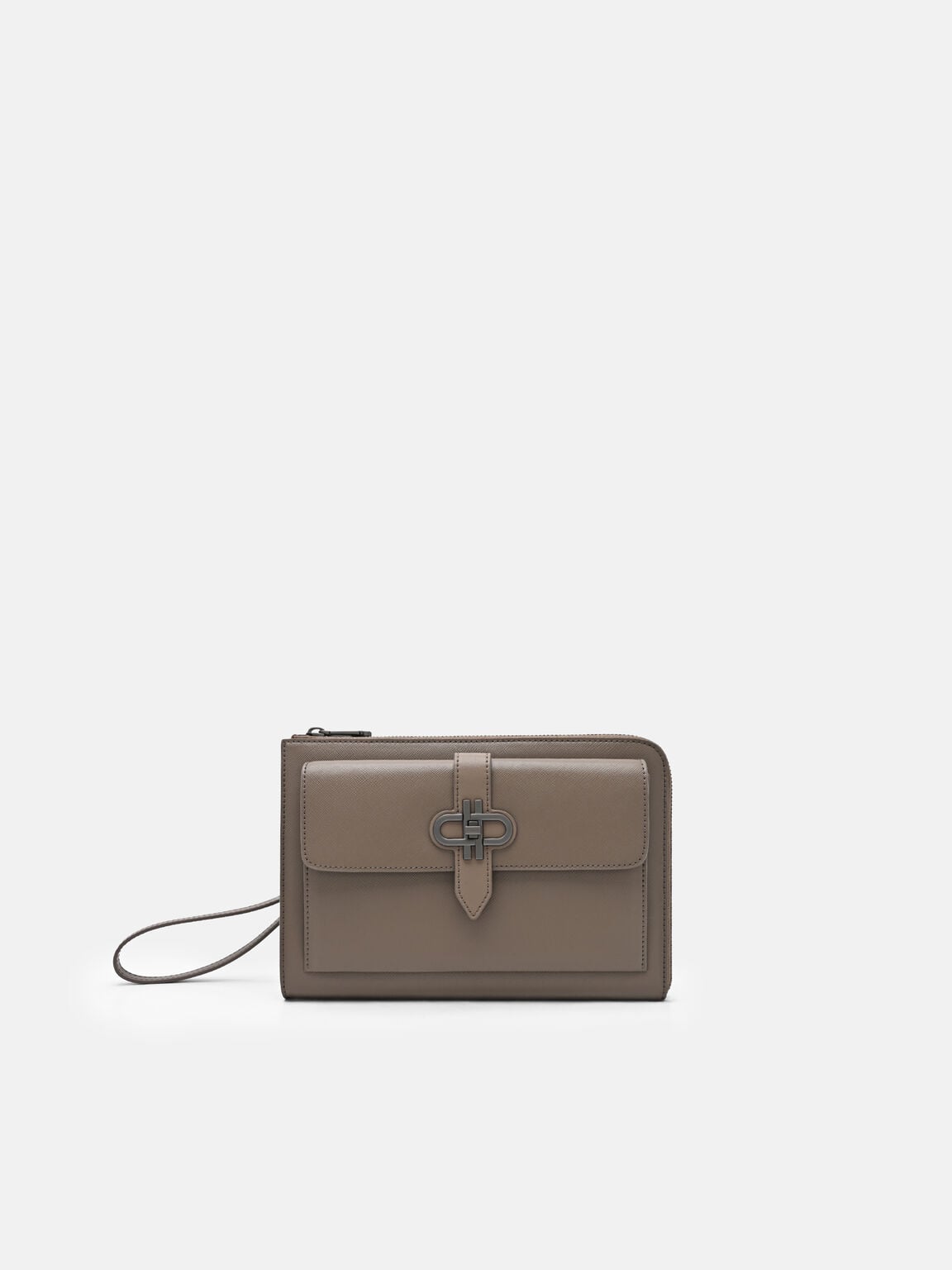Clutch phom chữ nhật Two-Way Carry, Dark Taupe Saffiano, hi-res