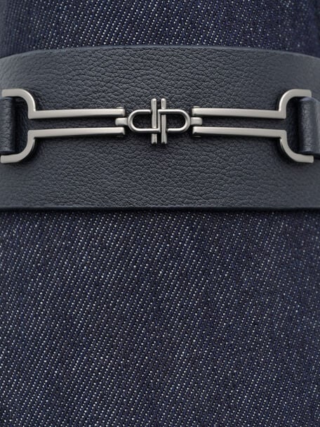 Gi&agrave;y lười mũi vu&ocirc;ng Alistair Leather, Navy Denim, hi-res