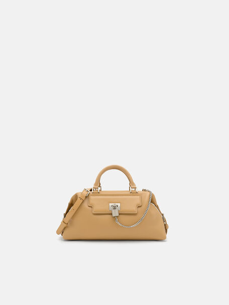 Mirelle Leather Bowling Bag, Camel, hi-res