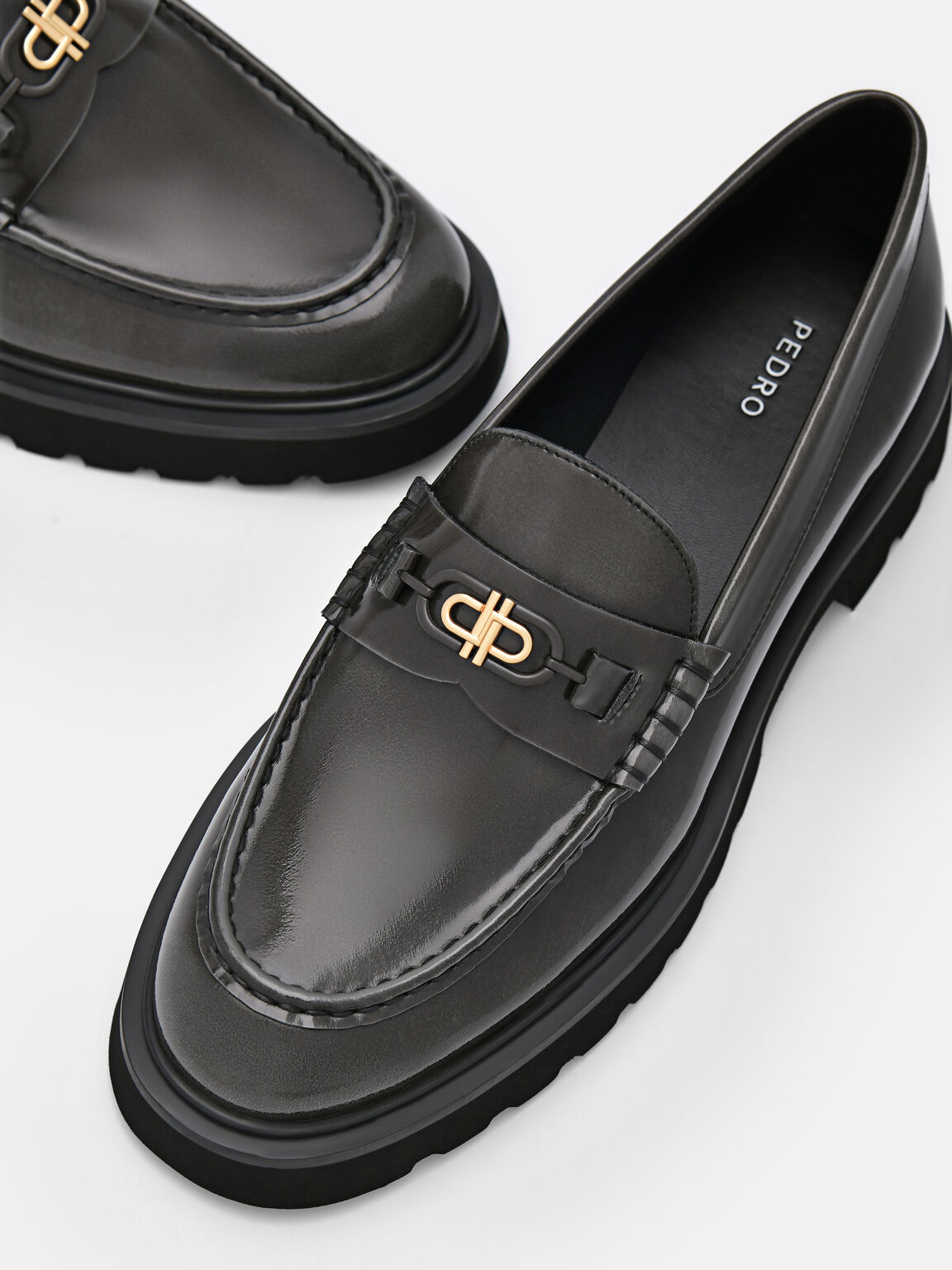 PEDRO Icon Leather Loafers, Dark Grey, hi-res