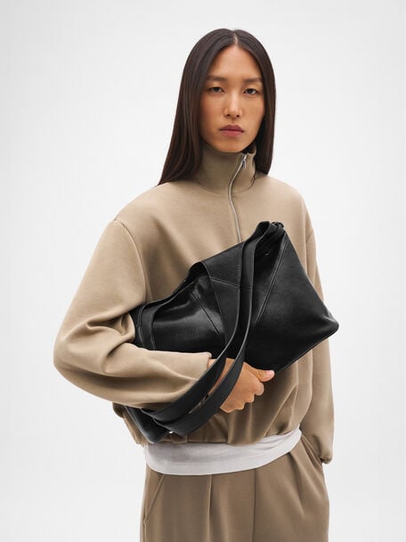 Vienna Leather Tote Bag, Black, hi-res