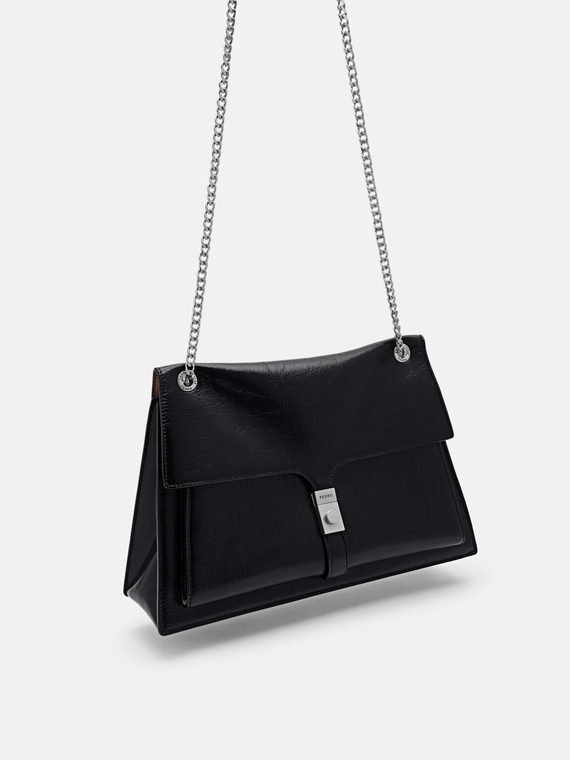 Túi đeo vai hình thang Studio Farida Leather, Đen, hi-res