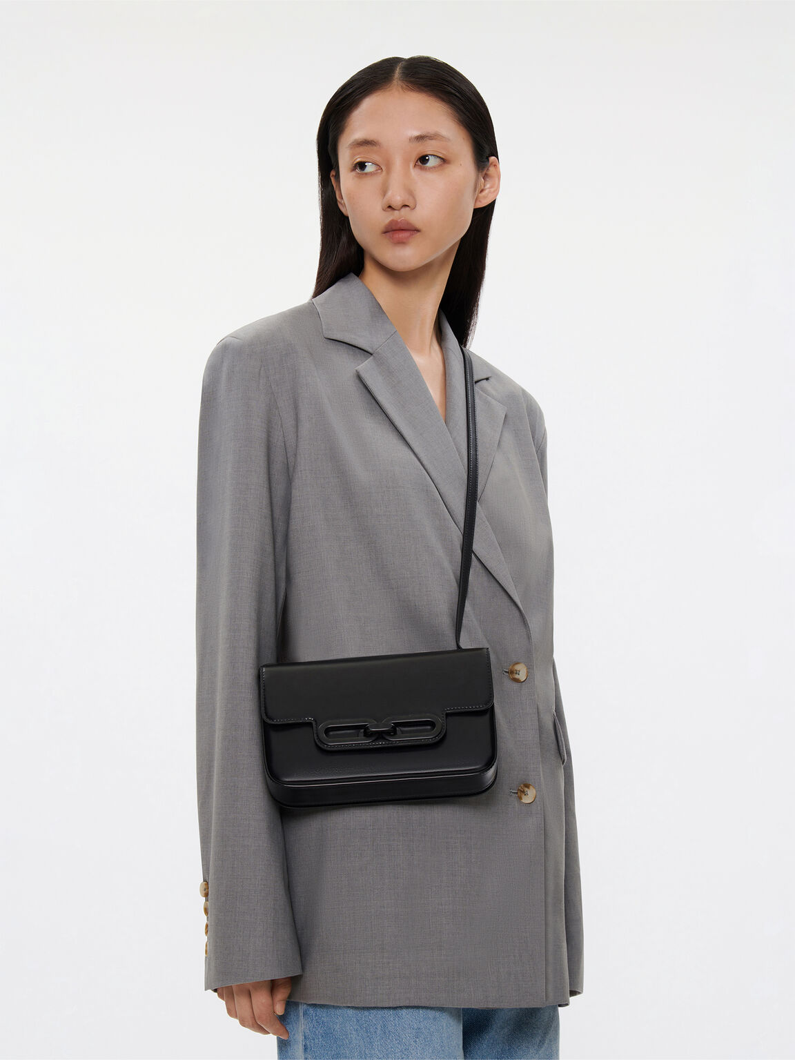 Túi đeo vai nắp gập Studio Kate Leather Envelope, Đen, hi-res